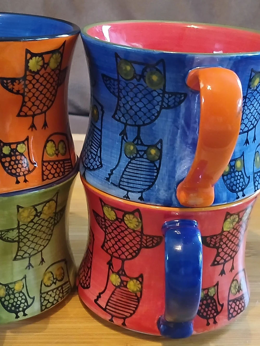 Pier 1 Multicolor Owl Ceramic Planters - Red, Blue, Orange, Green